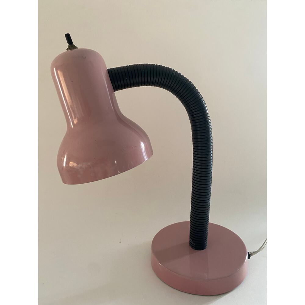 1980s Mauve Rose Pink Gooseneck Metal Desk Lamp